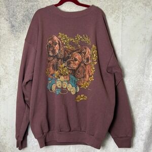 Vintage 90s Cocker Spaniel Puppy Sweatshirt L Maroon Crewneck Dog Cotton Grove